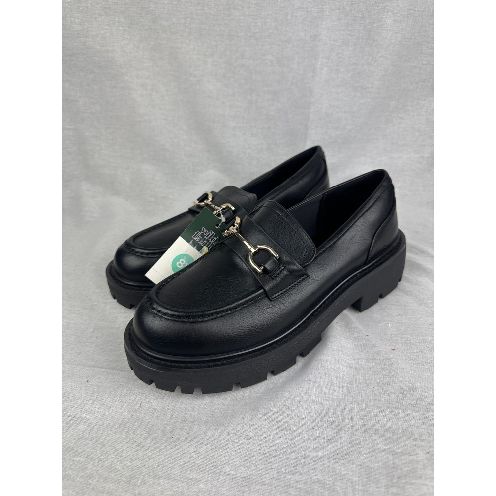 Wild Fable Black Lug Sole Platform Loafers Gold Horsebit Memory Foam Size 8.5